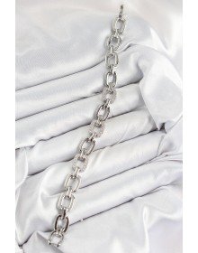 Pirinç Zirkon Taşlı Parçalı Zincir Model Gümüş Renk Kadın Bileklik