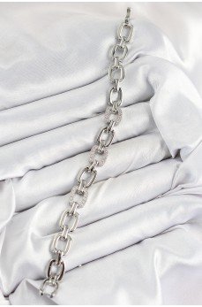 Pirinç Zirkon Taşlı Parçalı Zincir Model Gümüş Renk Kadın Bileklik