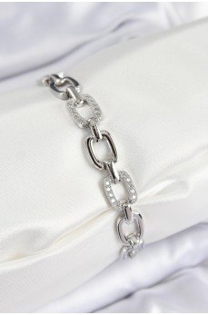 Pirinç Zirkon Taşlı Parçalı Zincir Model Gümüş Renk Kadın Bileklik
