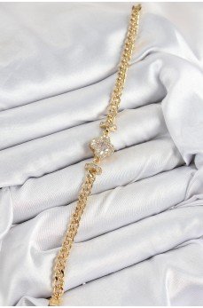 Pirinç Zirkon Taşlı Yonca Model Gold Renk Kadın Bileklik