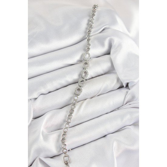 Pirinç Zirkon Taşlı Oval Model Gümüş Renk Kadın Bileklik