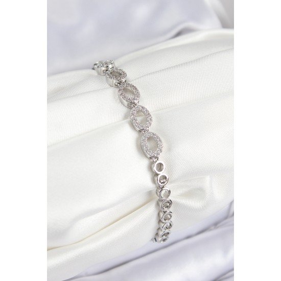 Pirinç Zirkon Taşlı Oval Model Gümüş Renk Kadın Bileklik