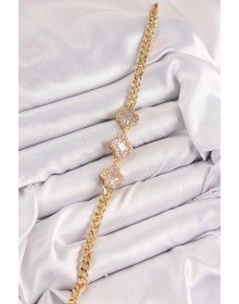 Pirinç Zirkon Taşlı Yonca Model Gold Renk Kadın Bileklik