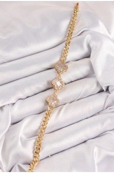 Pirinç Zirkon Taşlı Yonca Model Gold Renk Kadın Bileklik