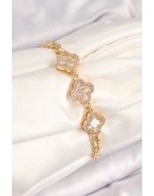 Pirinç Zirkon Taşlı Yonca Model Gold Renk Kadın Bileklik
