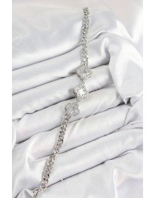 Pirinç Zirkon Taşlı Yonca Model Gümüş Renk Kadın Bileklik