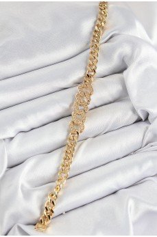 Pirinç Zirkon Taşlı Ezme Küba Zincir Model Gold Renk Kadın Bileklik
