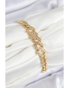 Pirinç Zirkon Taşlı Ezme Küba Zincir Model Gold Renk Kadın Bileklik