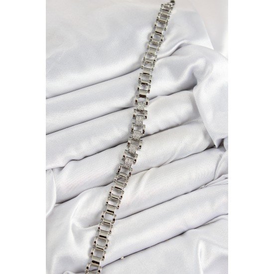 Pirinç Zirkon Taşlı Parçalı Model Gümüş Renk Kadın Bileklik Pirinç Zirkon Taşlı Parçalı Model Gümüş Renk Kadın Bileklik