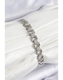 Pirinç Zirkon Taşlı Parçalı Model Gümüş Renk Kadın Bileklik