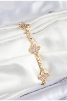 Pirinç Zirkon Taşlı Yonca Model Gold Renk Kadın Bileklik