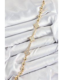 Pirinç Zirkon Taşlı Yonca Model Gold Renk Kadın Bileklik