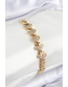 Pirinç Zirkon Taşlı Kalp Model Gold Renk Kadın Bileklik