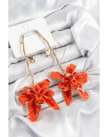 Pirinç Sallantılı Turuncu Çiçek Model Gold Renk Kadın Küpe