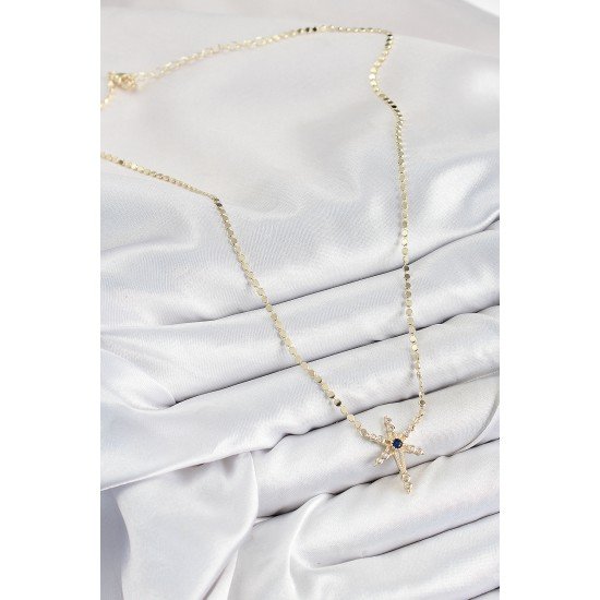 Pirinç Zirkon Taşlı Kutup Yıldızı Model Ezme Zincir Gold Renk Kadın Kolye