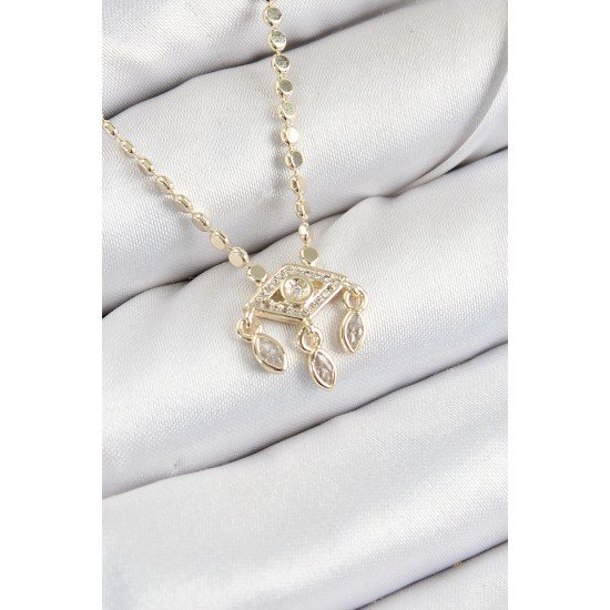 Pirinç Zirkon Taşlı Sallantılı Göz Model Ezme Zincir Gold Renk Kadın Kolye Pirinç Zirkon Taşlı Sallantılı Göz Model Ezme Zincir Gold Renk Kadın Kolye