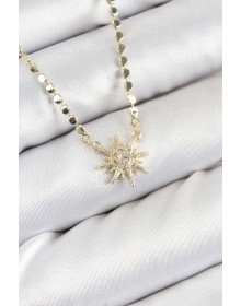 Pirinç Zirkon Taşlı Kutup Yıldızı Model Ezme Zincir Gold Renk Kadın Kolye