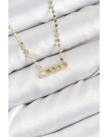 Pirinç Zirkon Taşlı Messika Model Ezme Zincir Gold Renk Kadın Kolye