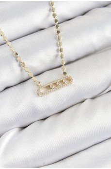 Pirinç Zirkon Taşlı Messika Model Ezme Zincir Gold Renk Kadın Kolye