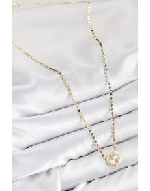 Pirinç Zirkon Taşlı Yonca Model Ezme Zincir Gold Renk Kadın Kolye