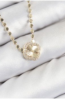 Pirinç Zirkon Taşlı Yonca Model Ezme Zincir Gold Renk Kadın Kolye
