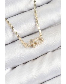 Pirinç Zirkon Taşlı Tifany Model Ezme Zincir Gold Renk Kadın Kolye