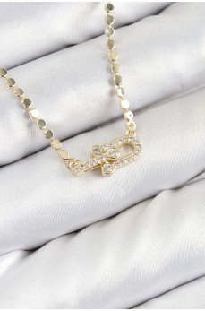 Pirinç Zirkon Taşlı Tifany Model Ezme Zincir Gold Renk Kadın Kolye