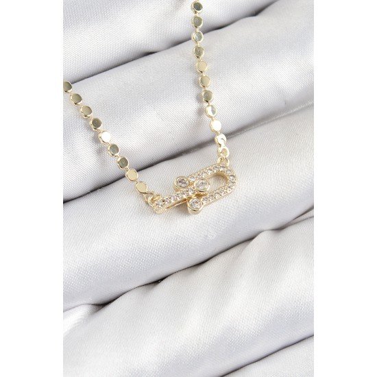 Pirinç Zirkon Taşlı Tifany Model Ezme Zincir Gold Renk Kadın Kolye Pirinç Zirkon Taşlı Tifany Model Ezme Zincir Gold Renk Kadın Kolye