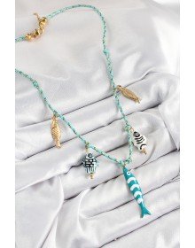 Seramik Motifli Balık Figürlü Model Mavi İp Kadın Kolye