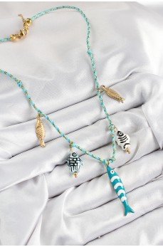 Seramik Motifli Balık Figürlü Model Mavi İp Kadın Kolye Seramik Motifli Balık Figürlü Model Mavi İp Kadın Kolye