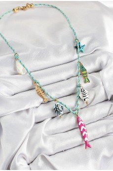 Seramik Motifli Pembe Balık Figürlü Model Mavi İp Kadın Kolye Seramik Motifli Pembe Balık Figürlü Model Mavi İp Kadın Kolye