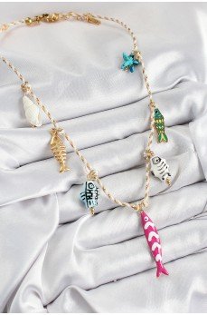 Seramik Motifli Pembe Balık Figürlü Model Krem İp Kadın Kolye Seramik Motifli Pembe Balık Figürlü Model Krem İp Kadın Kolye