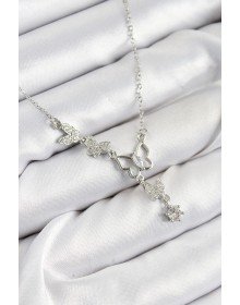 316L Çelik Zirkon Taşlı Kelebek Model Gümüş Renk Kadın Kolye