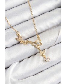 316L Çelik Zirkon Taşlı Kelebek Model Gold Renk Kadın Kolye