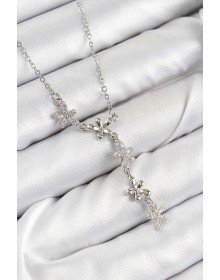 316L Çelik Zirkon Taşlı Çiçek Model Gümüş Renk Kadın Kolye