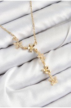 316L Çelik Zirkon Taşlı Çiçek Model Gold Renk Kadın Kolye