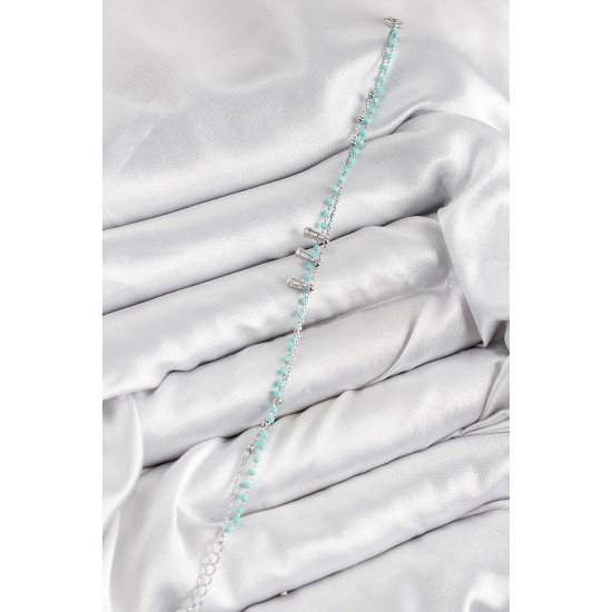 Pirinç Zirkon Taşlı Mavi Boncuklu Model Gümüş Renk Kadın Bileklik Pirinç Zirkon Taşlı Mavi Boncuklu Model Gümüş Renk Kadın Bileklik