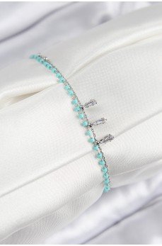 Pirinç Zirkon Taşlı Mavi Boncuklu Model Gümüş Renk Kadın Bileklik