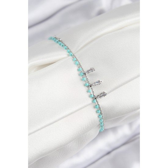 Pirinç Zirkon Taşlı Mavi Boncuklu Model Gümüş Renk Kadın Bileklik Pirinç Zirkon Taşlı Mavi Boncuklu Model Gümüş Renk Kadın Bileklik