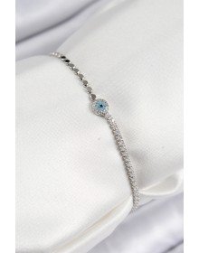 Pirinç Zirkon Taşlı Nazar Model Ezme Zincir Gümüş Renk Kadın Bileklik