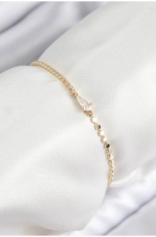 Pirinç Zirkon Taşlı Damla Model Ezme Zincir Gold Renk Kadın Bileklik