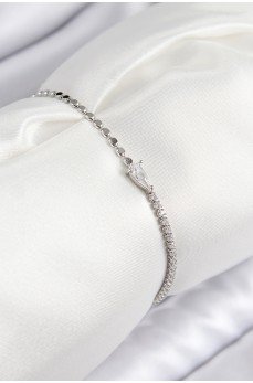 Pirinç Zirkon Taşlı Damla Model Ezme Zincir Gümüş Renk Kadın Bileklik