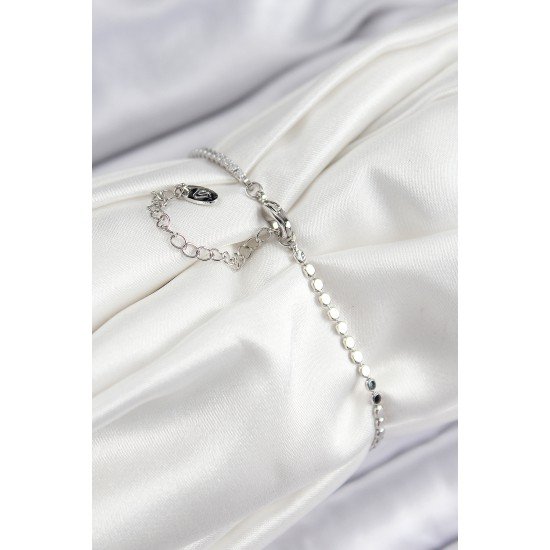 Pirinç Zirkon Taşlı Boncuk Model Ezme Zincir Gümüş Renk Kadın Bileklik Pirinç Zirkon Taşlı Boncuk Model Ezme Zincir Gümüş Renk Kadın Bileklik