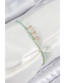 Pirinç Zirkon Taşlı Mavi Boncuklu Model Gold Renk Kadın Bileklik