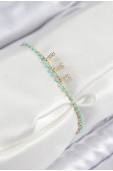 Pirinç Zirkon Taşlı Mavi Boncuklu Model Gold Renk Kadın Bileklik