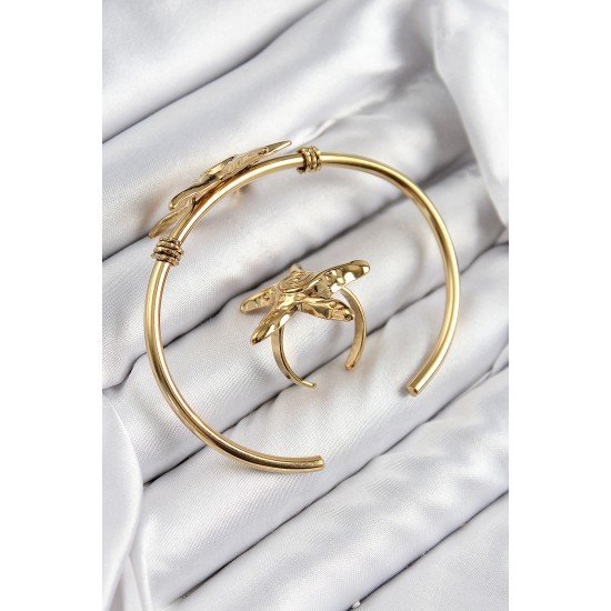 Pirinç Deniz Yıldızı Model Gold Renk Bileklik Yüzük Set