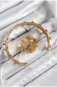 Pirinç Topcuk Model Gold Renk Bileklik Yüzük Set