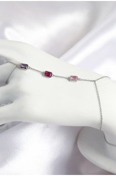 Pirinç Renkli Zirkon Taşlı Dikdörtgen Model Gümüş Renk Kadın Şahmeran