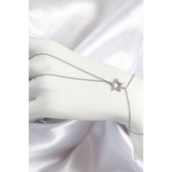 Pirinç Zirkon Taşlı Yıldız Model Gümüş Renk Kadın Şahmeran Pirinç Zirkon Taşlı Yıldız Model Gümüş Renk Kadın Şahmeran