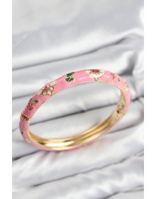 Mineli Pirinç Pembe Çiçek Motifli Gold Kadın Kelepçe